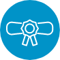 A blue circle icon features a white outline of a diploma with a circular badge.