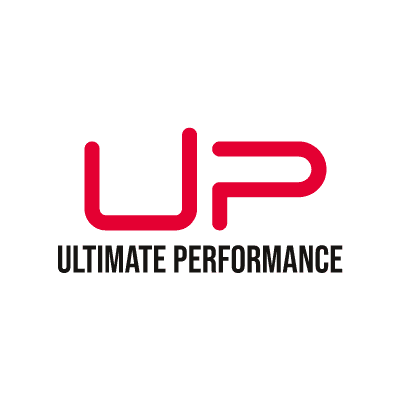 Ultimate Performance logo, personal trainer in Sydney. Red 'UP' and black 'Ultimate Performance' text.