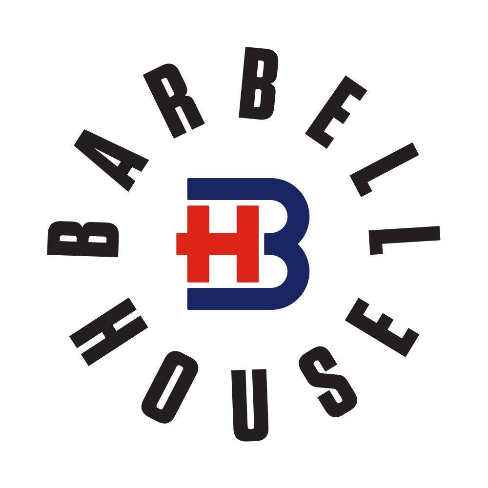 Barbell House logo. Gym branding in Moorabbin with coaching superstar services, featuring a stylized barbell and weights.
