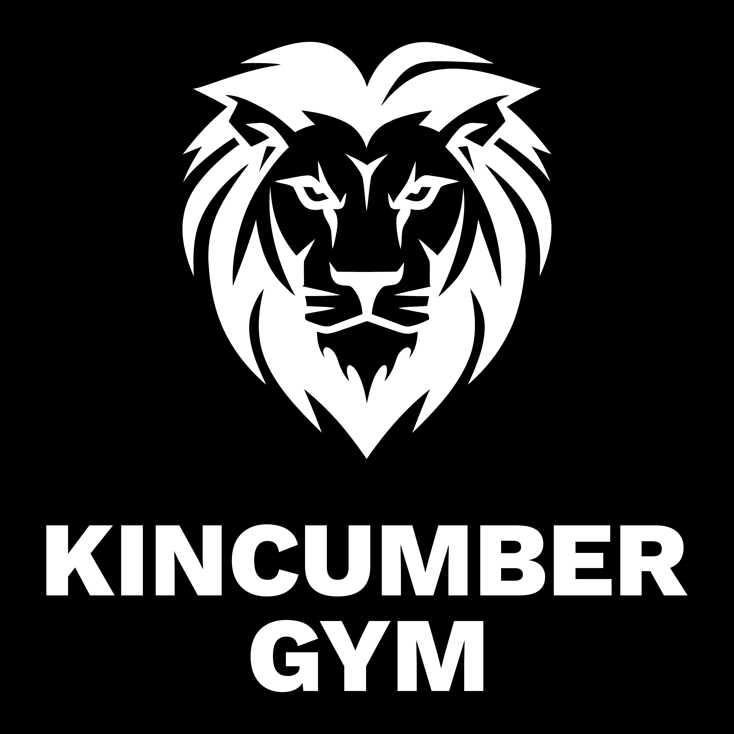 White lion head logo above the text KINCUMBER GYM on a black background.