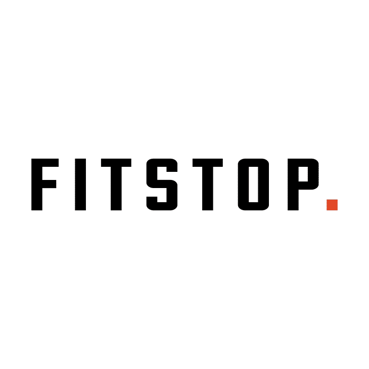 FITSTOP logo in bold black capital letters with an orange square period on a white background
